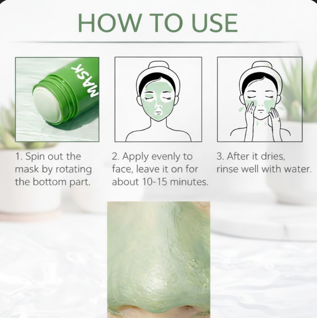 Green Tea Solid Clay Mask Stick – Deep Pore Cleansing & Oil Control
