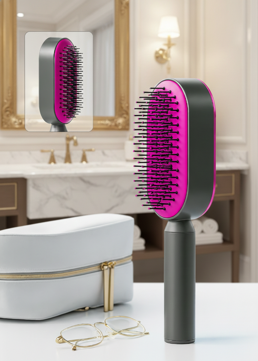 Self-Cleaning Hair Brush – Press-Type Design for Effortless Detangling
