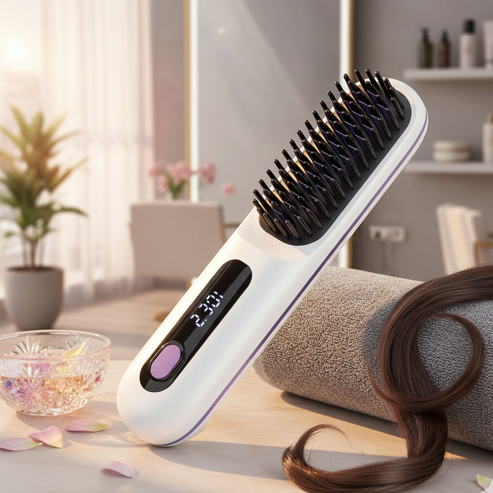 Cordless Hair Straightening Brush – Rapid-Heating, Lightweight & Travel-Ready