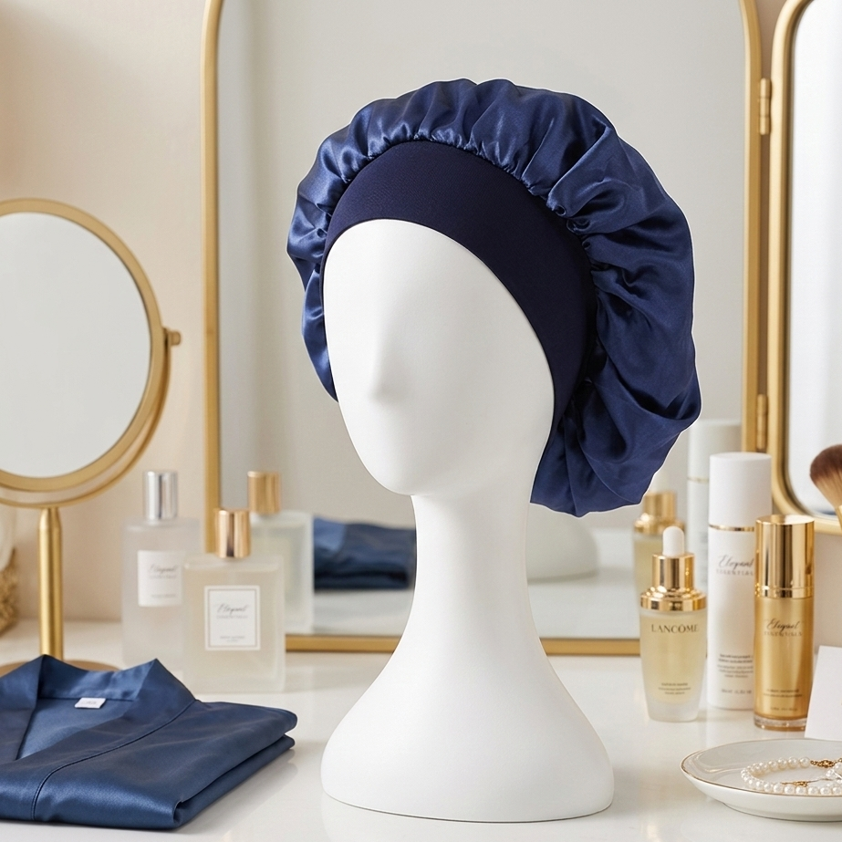 Elastic Satin Silk Hair Bonnet – Night & Bath Cap with Secure Elastic Band