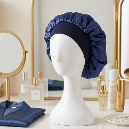Elastic Satin Silk Hair Bonnet – Night & Bath Cap with Secure Elastic Band