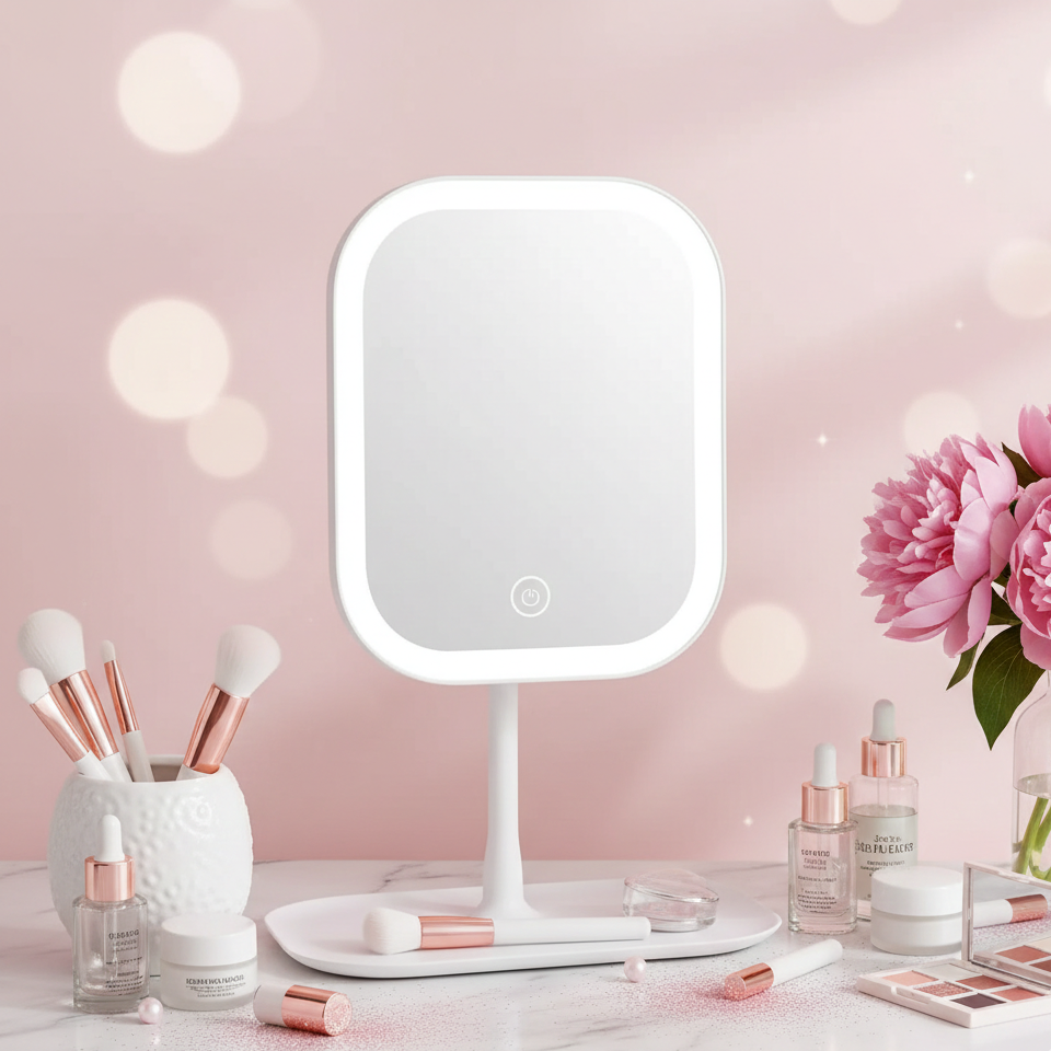 Elegance Compact LED Mirror – Touch-Control Light for Perfect Makeup Anytime