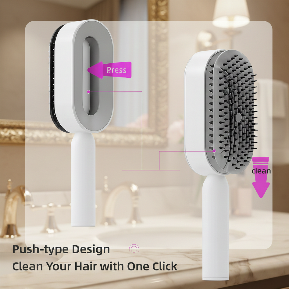 Self-Cleaning Hair Brush – Press-Type Design for Effortless Detangling