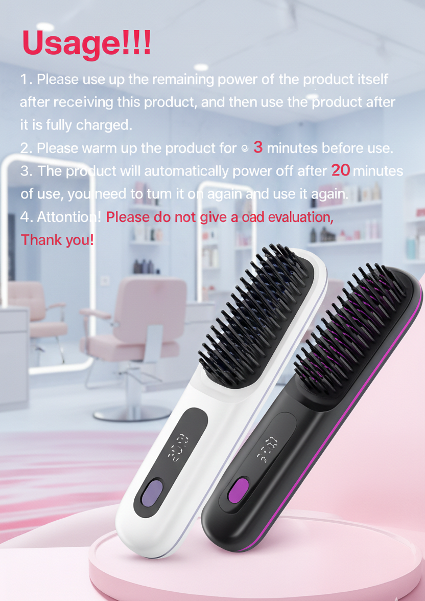 Cordless Hair Straightening Brush – Rapid-Heating, Lightweight & Travel-Ready