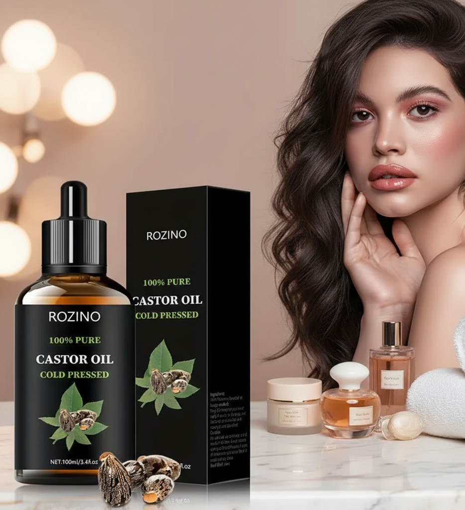 Rozino Pure Castor Oil – Deep Nourishment for Thicker Hair & Glowing Skin