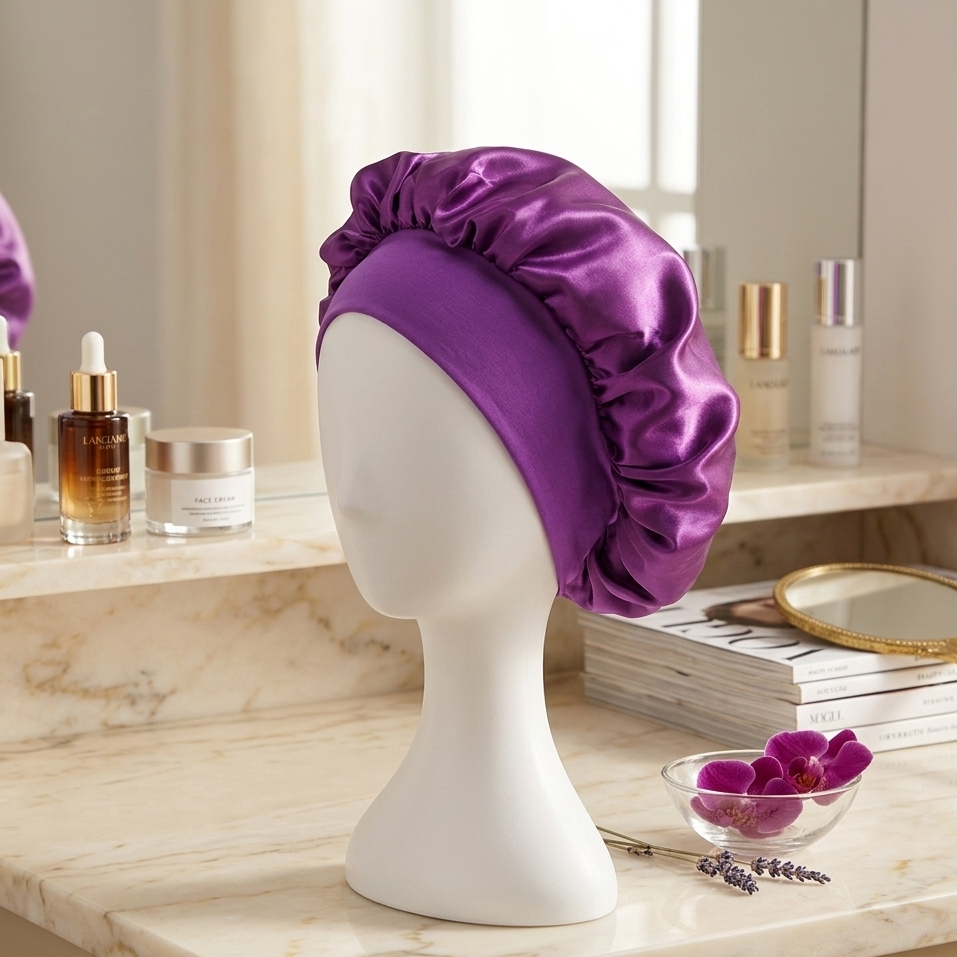 Elastic Satin Silk Hair Bonnet – Night & Bath Cap with Secure Elastic Band