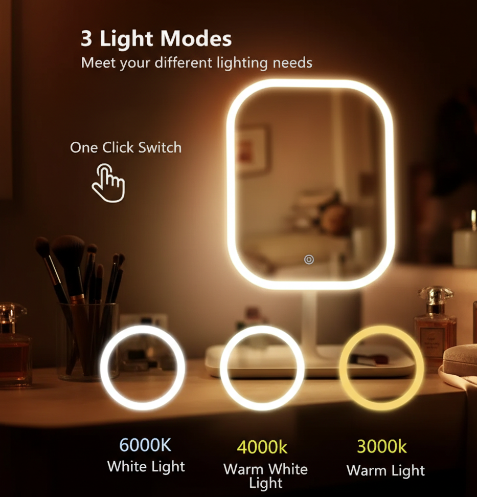 Elegance Compact LED Mirror – Touch-Control Light for Perfect Makeup Anytime
