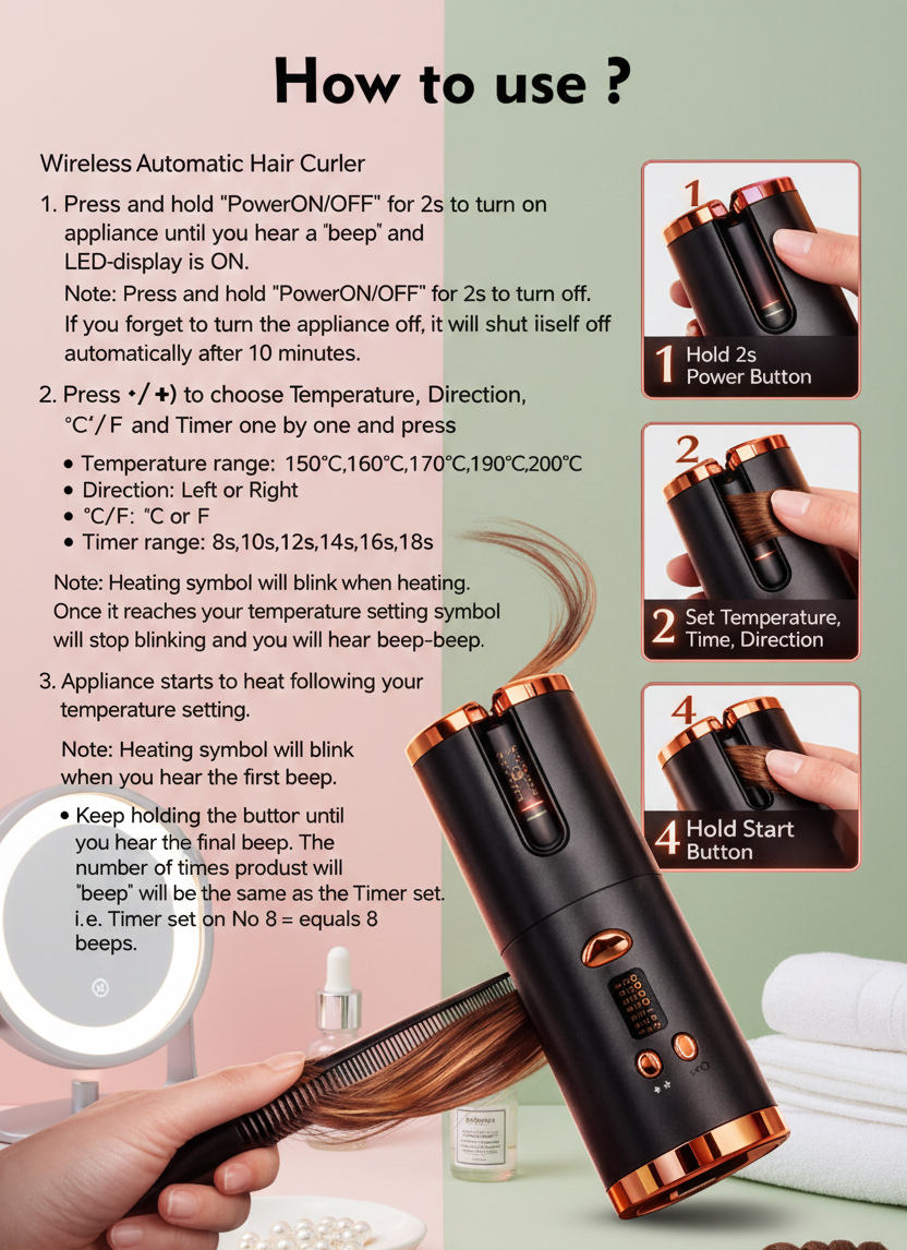 Cordless Automatic Hair Curler – Wireless, Tangle-Free Curls in Minutes