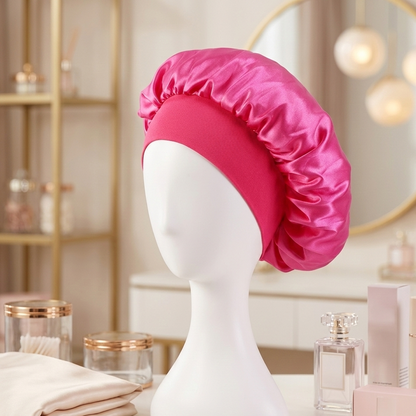 Elastic Satin Silk Hair Bonnet – Night & Bath Cap with Secure Elastic Band