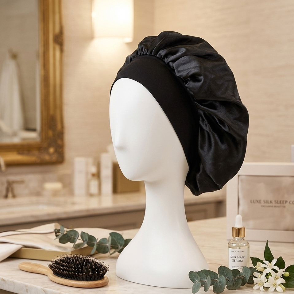 Elastic Satin Silk Hair Bonnet – Night & Bath Cap with Secure Elastic Band
