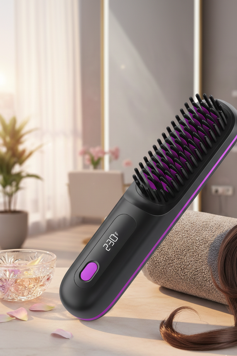 Cordless Hair Straightening Brush – Rapid-Heating, Lightweight & Travel-Ready