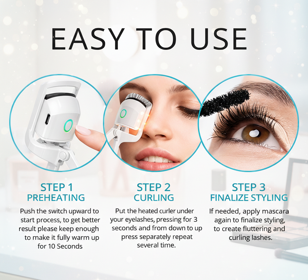 Electric Heated Eyelash Curler – Long-Lasting Curl with Gentle Heat Technology
