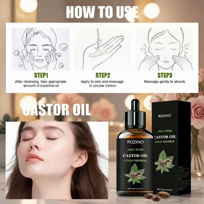 Rozino Pure Castor Oil – Deep Nourishment for Thicker Hair & Glowing Skin